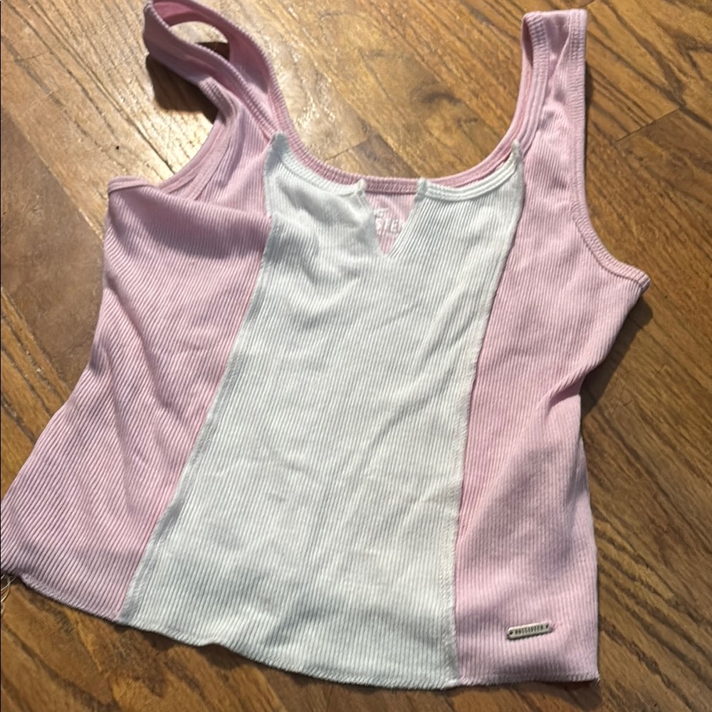 Hollister Pink and White Ribbed Tank